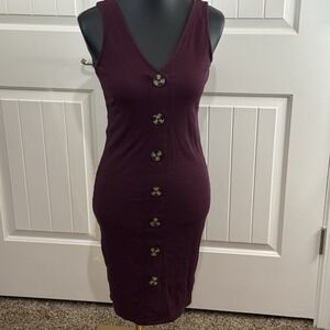 No Boundaries Womens Dress Size M 7 to‎ 9 Maroon V neck Sleeveless Buttons